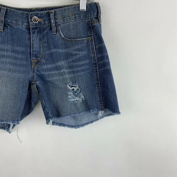 Madewell Womens Size 25 Blue Medium Wash Distressed Frayed Low Rise Jean Shorts - Picture 4 of 7